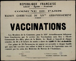 Affiche de la Commune de Paris du 10 mai 1871 _ Vaccination dans le 14ème arrondissement de Paris (source : La Contemporaine – Nanterre / argonnaute.parisnanterre.fr)