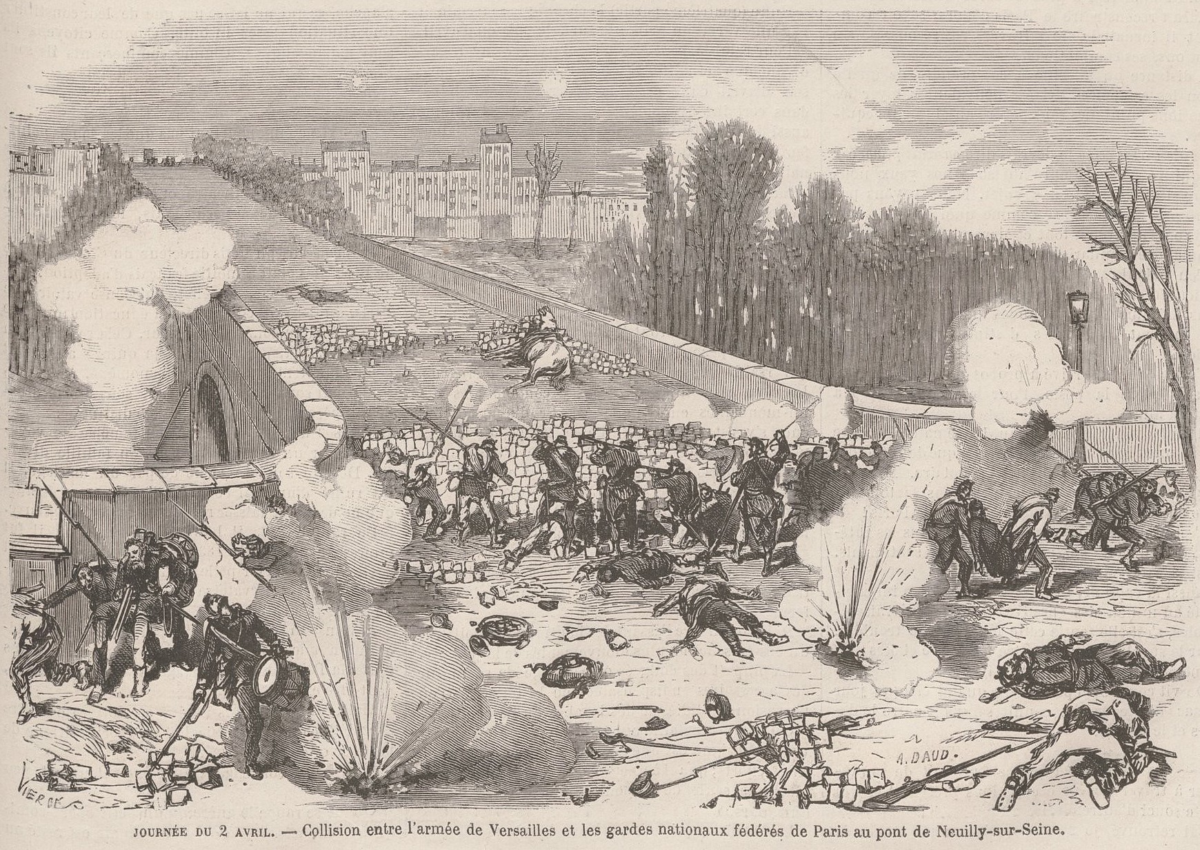 2 avril 1871 combat du pont de Neuilly (source : Le Monde Illustré du 8 avril)