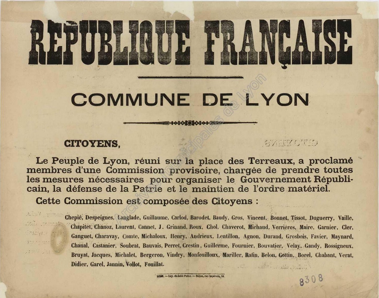 Affiche de la Commune de Lyon du 4 septembre 1870