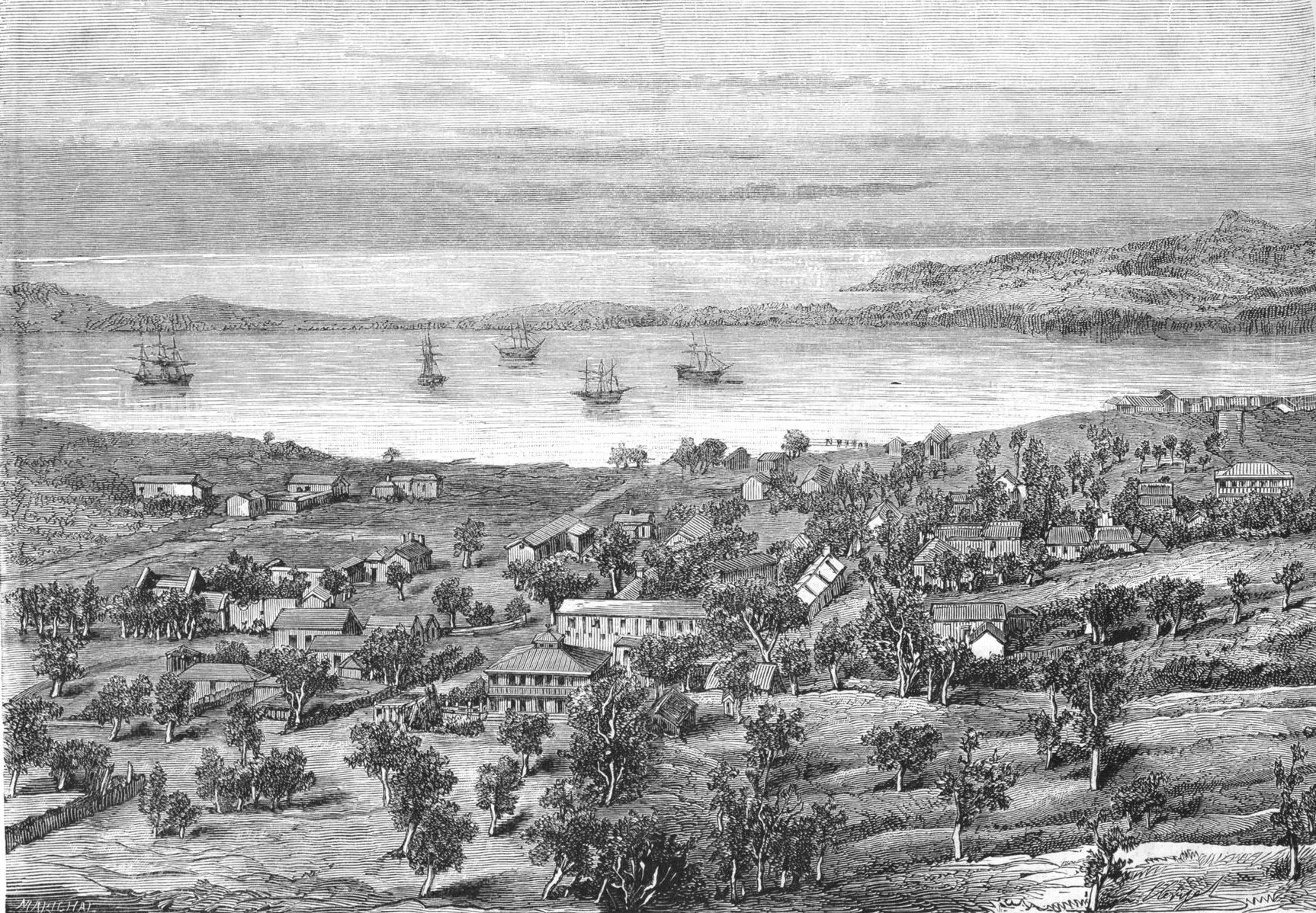 Nouvelle-Calédonie. Vue de Nouméa (Port-de-France) et Ile Nou. Le Monde Illustré du 5 août 1871