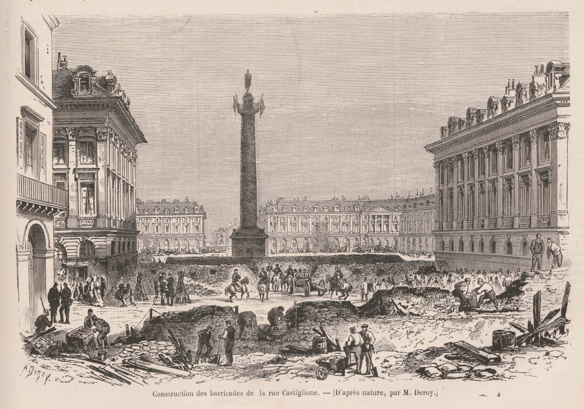 Construction des barricades rue de la Castiglione par Deroy (Le Monde Illustré du 6 mai 1871)