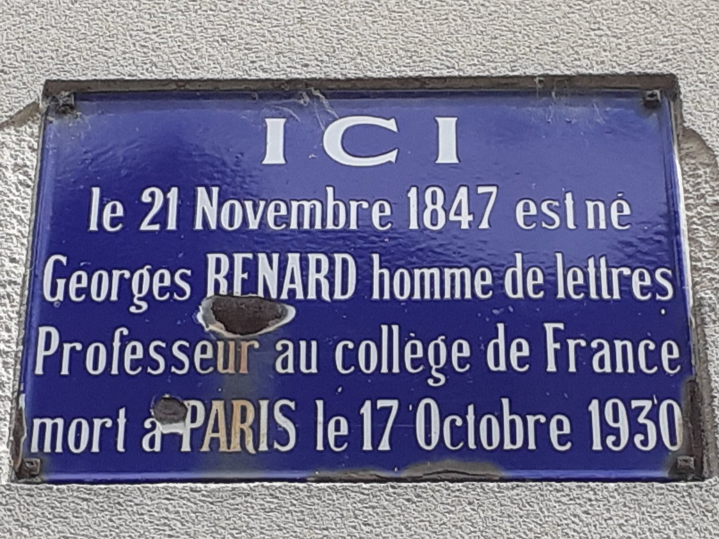 Amillis, plaque à la mémoire de Georges Renard (1847-1930)