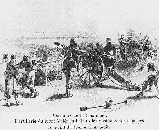 Artillerie versaillaise au Mont Valérien écrasant les Fédérés au Point du Jour et à Auteuil