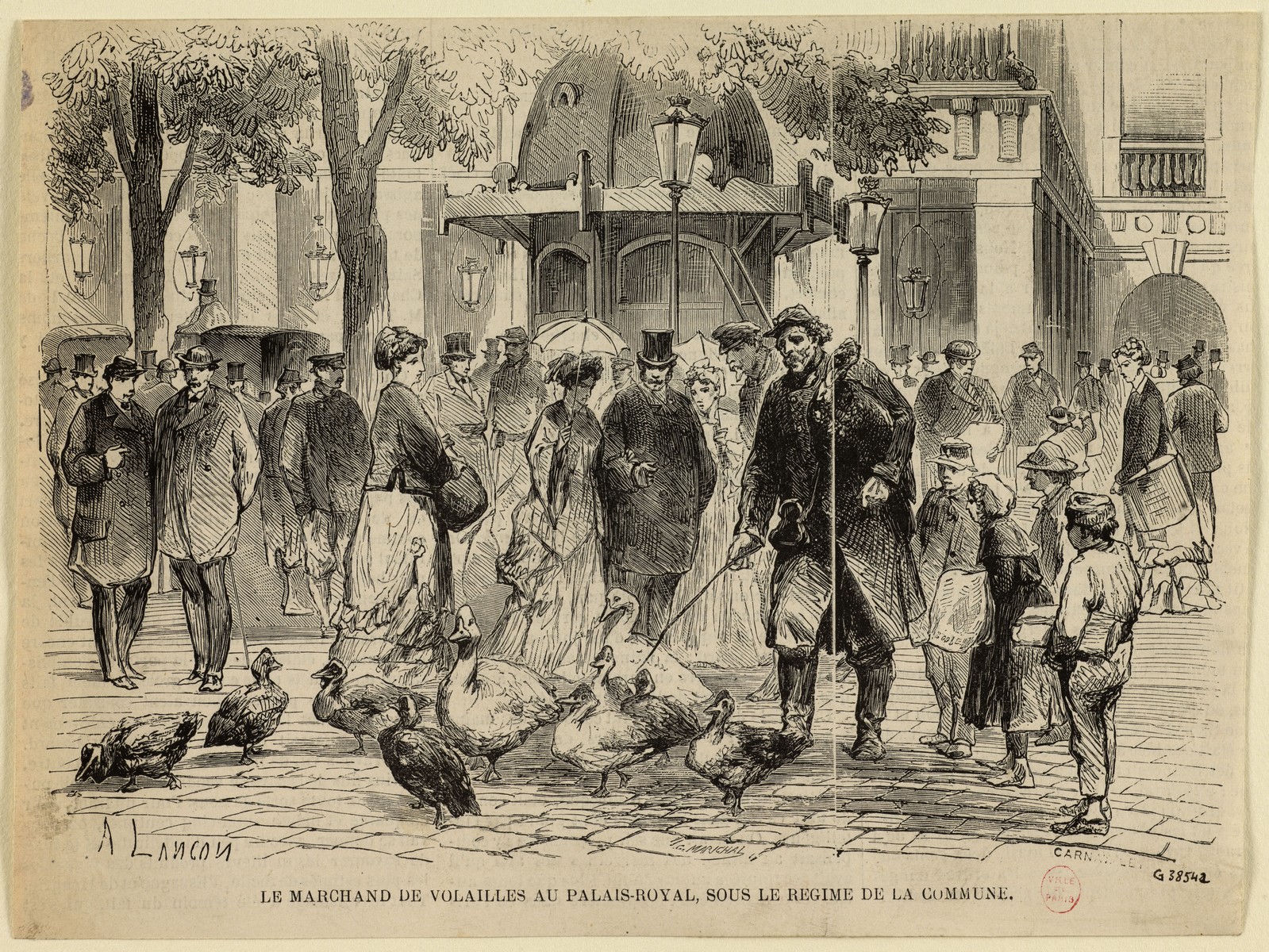 Auguste Lançon - dessin Le marchand de volailles au Palais-Royal, sous le régime de la Commune. (CC0 Paris Musées / Musée Carnavalet - Histoire de Paris)