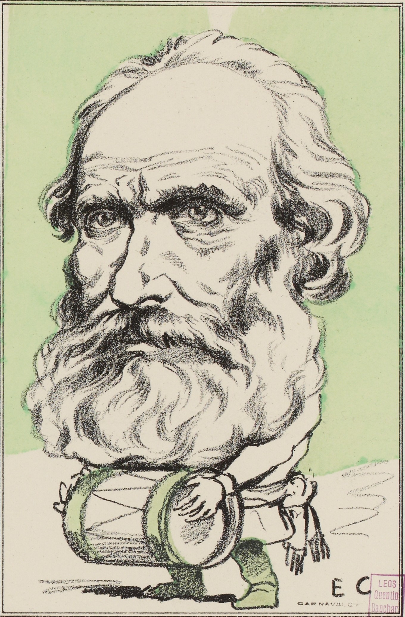 Charles Beslay (1795-1878) - Portrait-charge lithographié en couleur de Charles Vernier (source : BHVP)