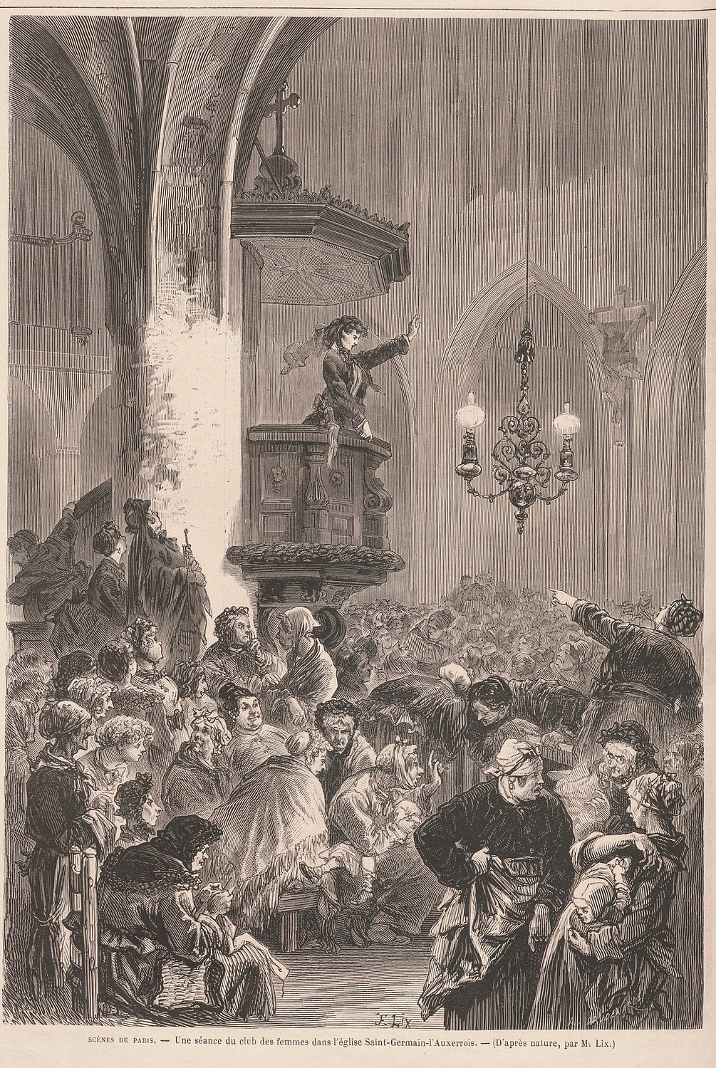 Club des femmes à l'église Saint-Germain-l'Auxerrois (Le Monde Illustré 20 mai 1871)