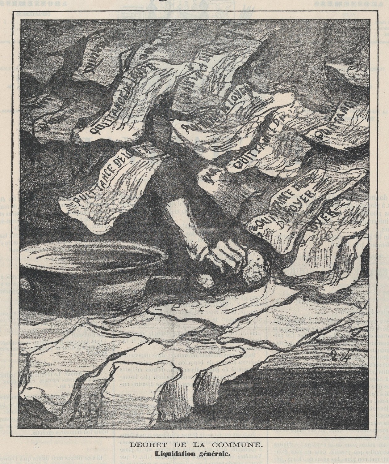 Honoré Daumier - Décret de la Commune : La question des loyers (Le Charivari du 4 avril 1871)