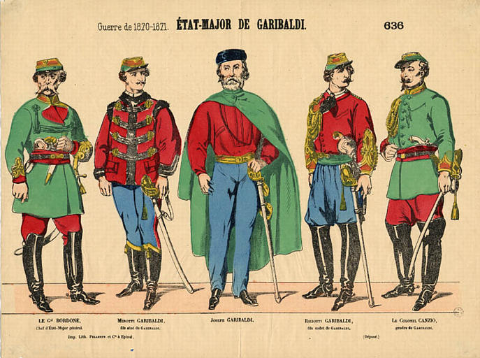 État-major de Garibaldi - Armée des Vosges, batailles de Dijon (source : Marseille, musée des Civilisations de l'Europe et de la Méditerranée)