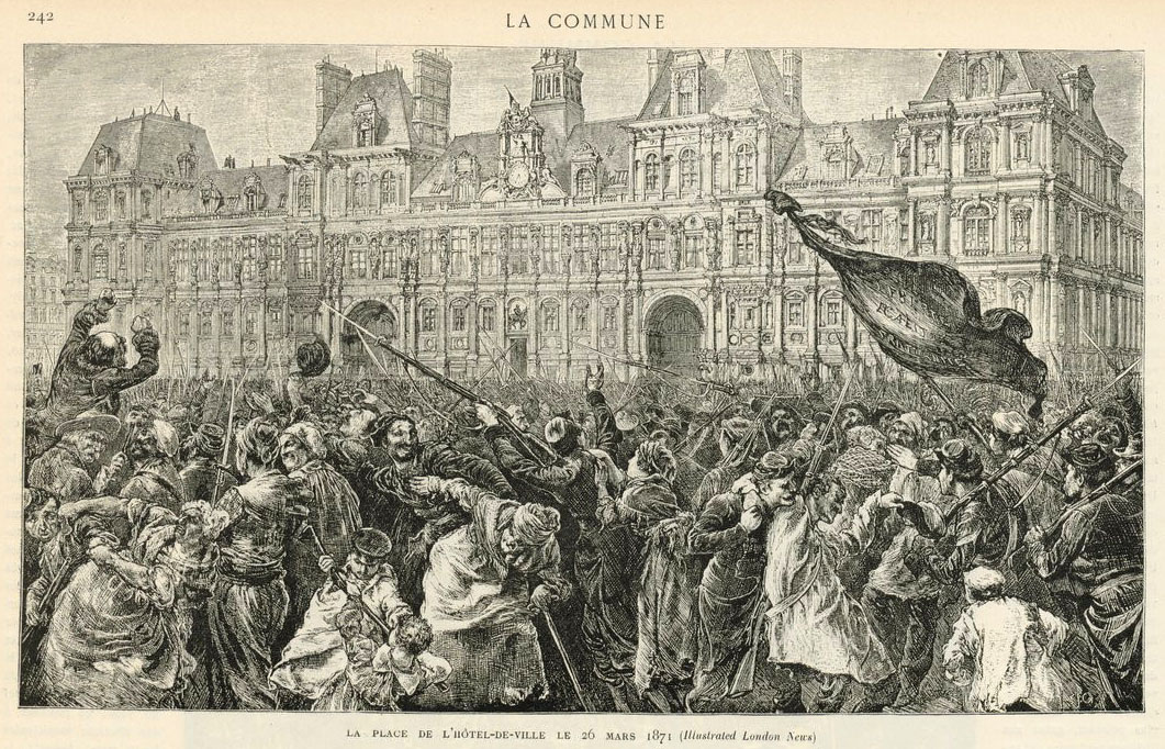 Place de l’Hôtel-de-ville le 26 mars 1871 – Illustrated London News (source BNF/Gallica – Invasion, Le siège la Commune Armand Dayot)