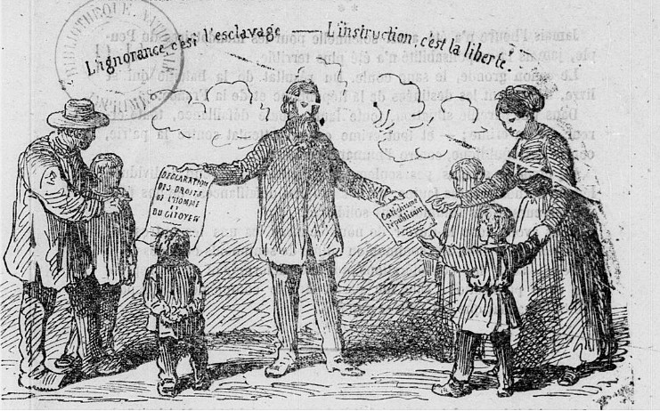 Gravure populaire parue dans "L'Ami du Peuple" N° 1 du 23 avril 1871 de Vermorel (source : La presse communarde - archivesautonomies.org)