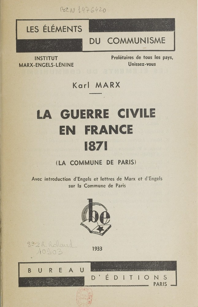 La Guerre civile en France - Karl Marx édition1933