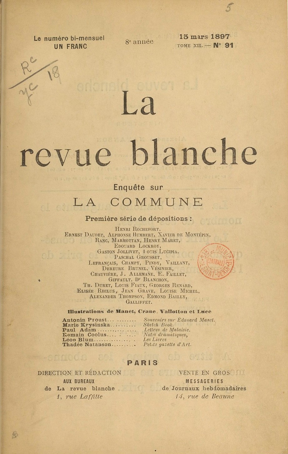 La Revue Blanche du 15 mars 1897 (Source : gallica.bnf.fr)