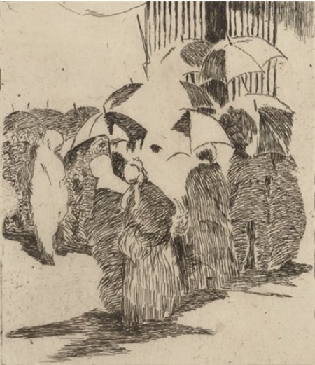 La queue devant la boucherie, eau-forte de Manet, 1870