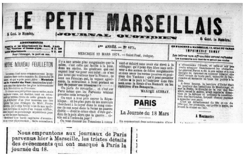 Le Petit Marseillais du 22 mars 1871