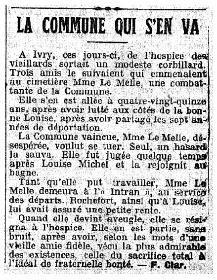 Le Populaire du 18 mai 1921 (en bas à droite de la dernière page) 