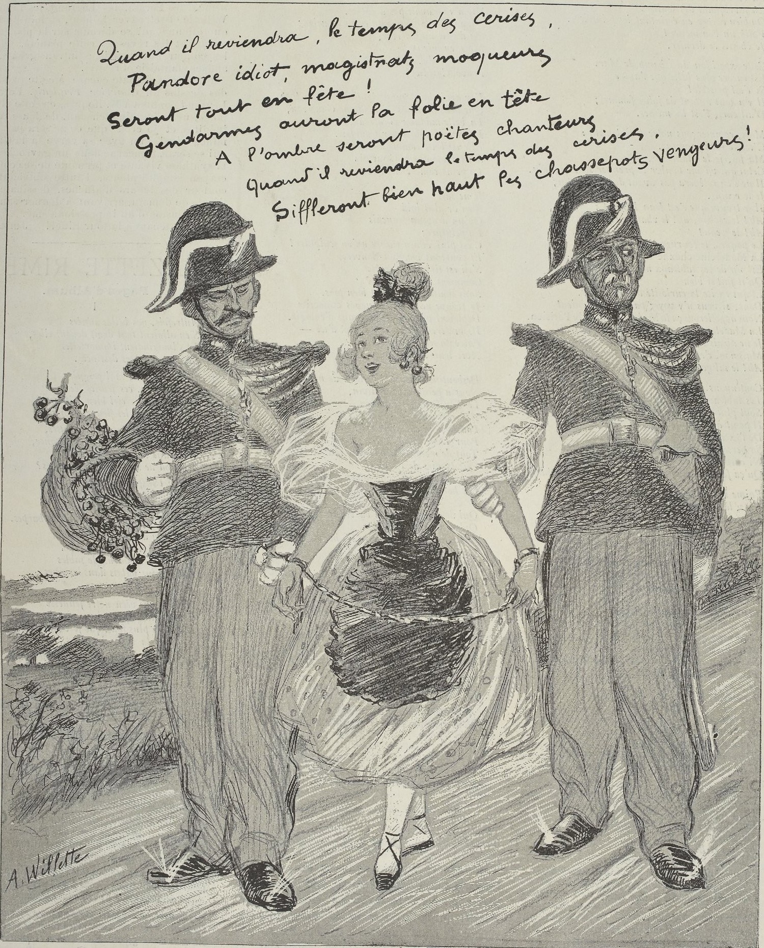 Adolphe Willette - La liberté enchaînée (Le Courrier Français Illustré N° du 17 mai 1891 - source BNF-Gallica)