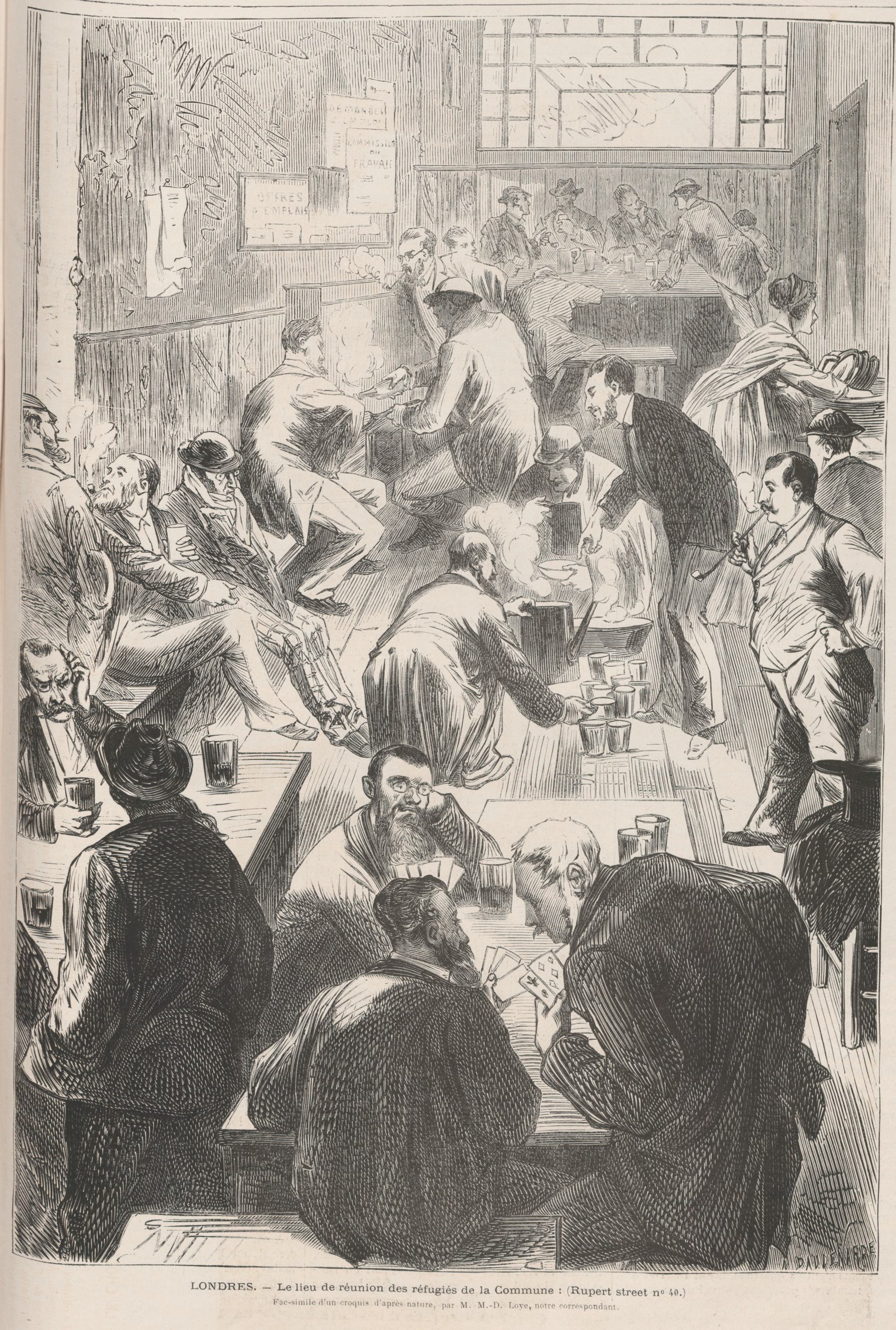 Communards réfugiés à Londres  à Rupert street, 40 (source : Le Monde Illustré du 4 novembre 1871)