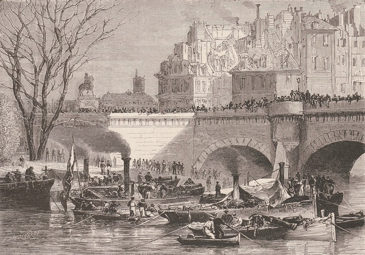Enrôlement de marins au Pont-Neuf pour le service des canonnières de la Seine - Le Monde Illustré du 15 avril 1871 (Source : Gallica-BNF)