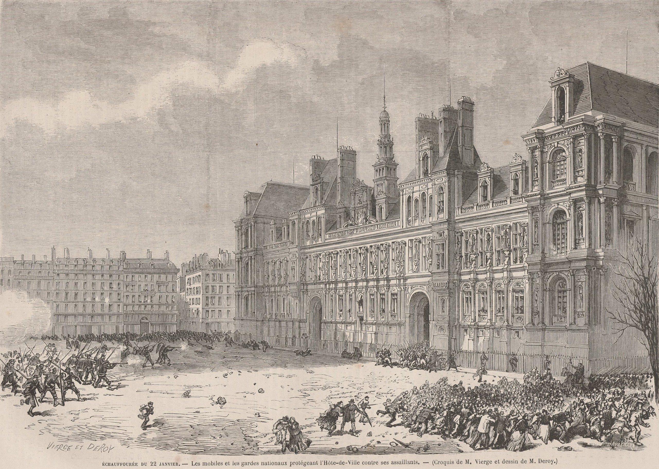 Émeutes place del'Hôtel de Ville de Paris, le 22 janvier 1871 (source : Le Monde Illustré du 28 janvier 1871)  