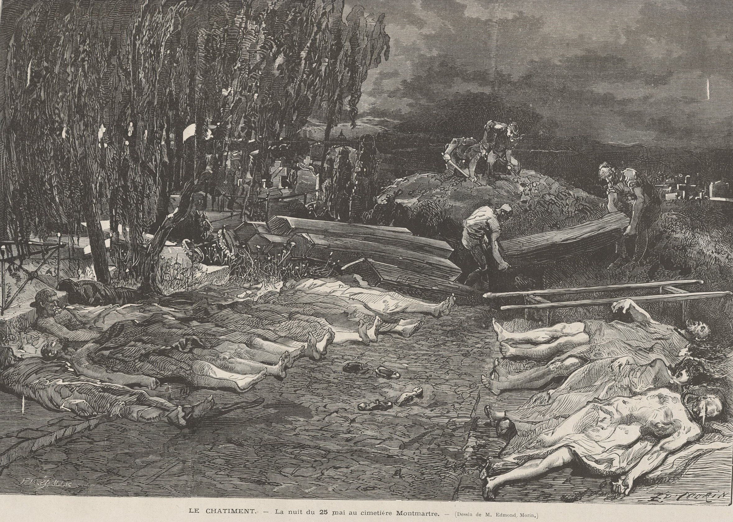  « Le Châtiment – La nuit du 25 mai au cimetière Montmartre » Edmond Morin (Le Monde illustré du 15 juillet 1871)