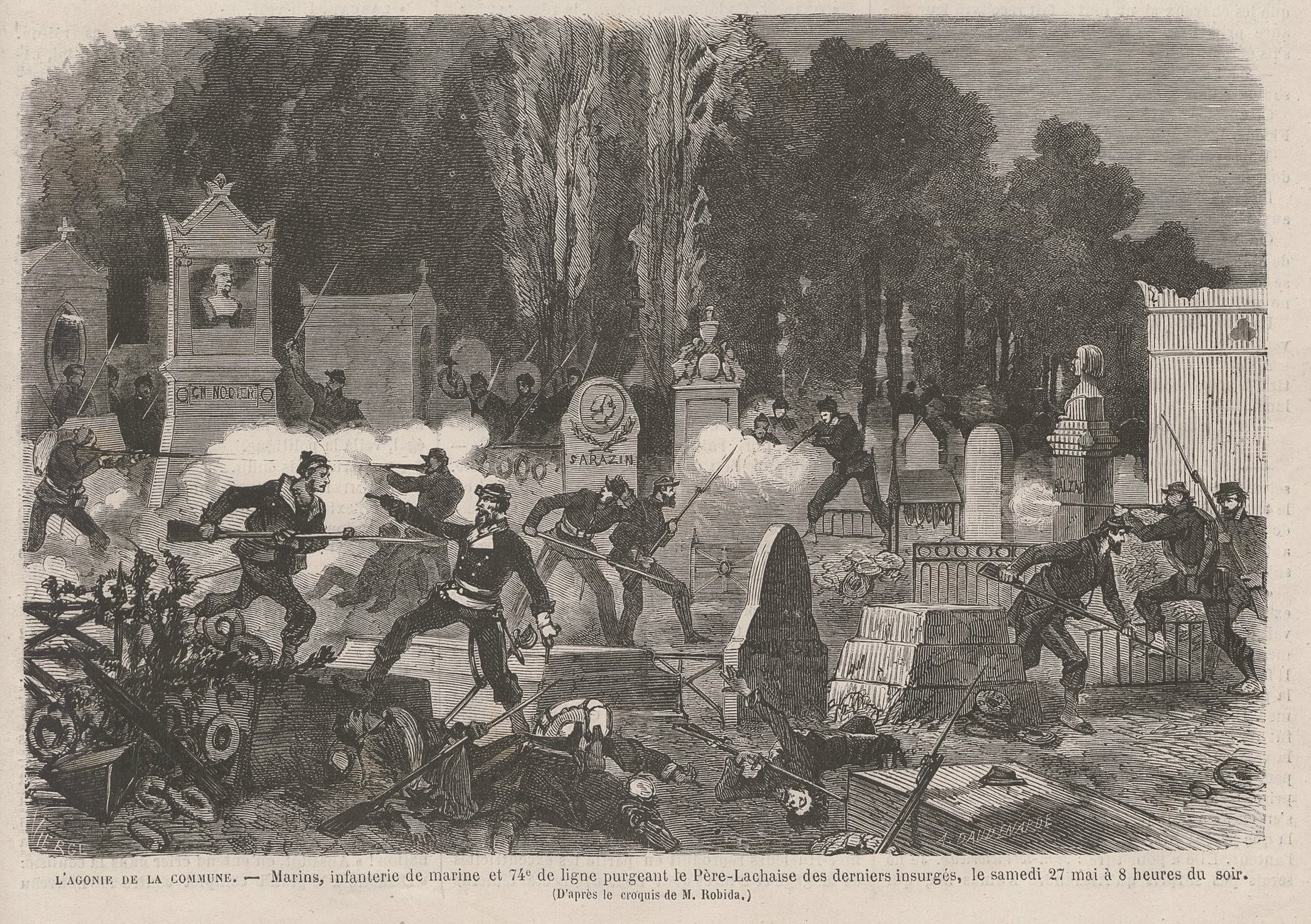 Combats de la Commune de Paris au Père-Lachaise le 27 mai 1871 (source : Le Monde Illustré du 24 juin 1871)