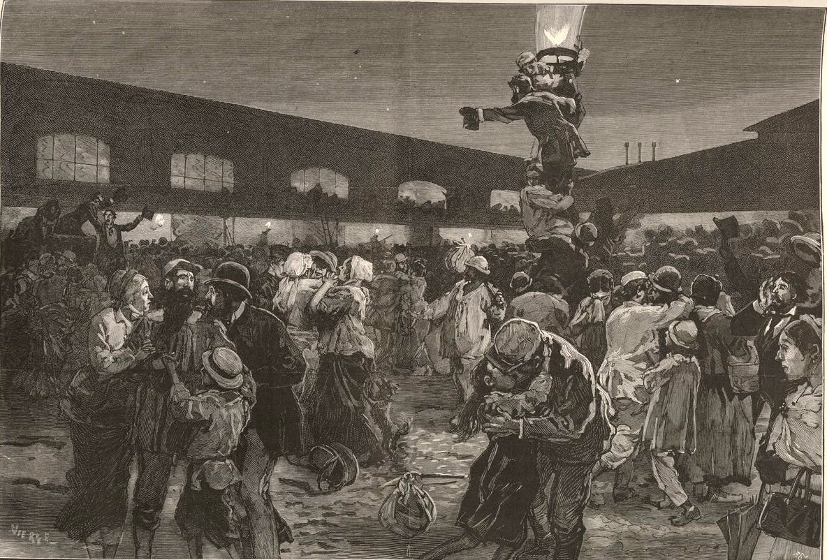 Le Monde Illustré -  Paris – Arrivée des premiers amnistiés de la Commune à la gare d’Orléans, le 3 septembre, à quatre heures du matin - Dessin de Vierge (source BNF – Gallica)