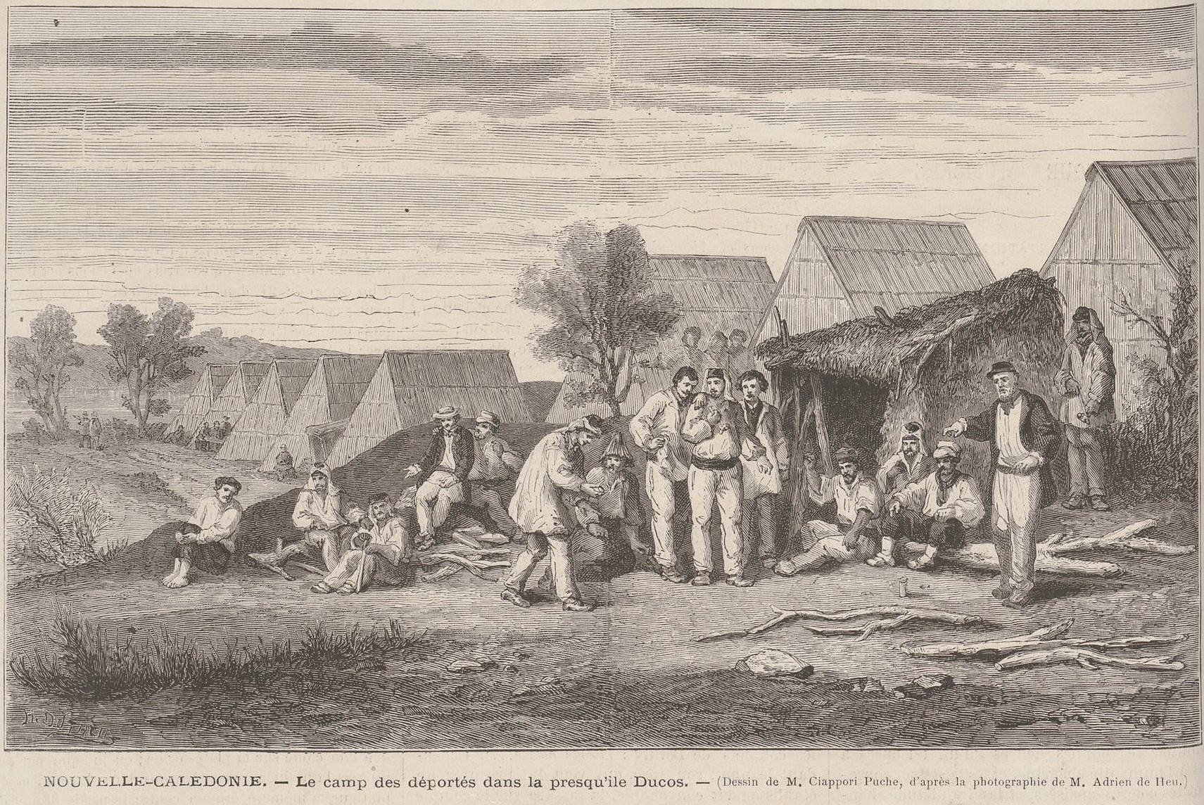 Nouvelle-Calédonie - Le camp des déportés de la presqu'ile Ducos (source : Le Monde Illustré du 8 février 1873)