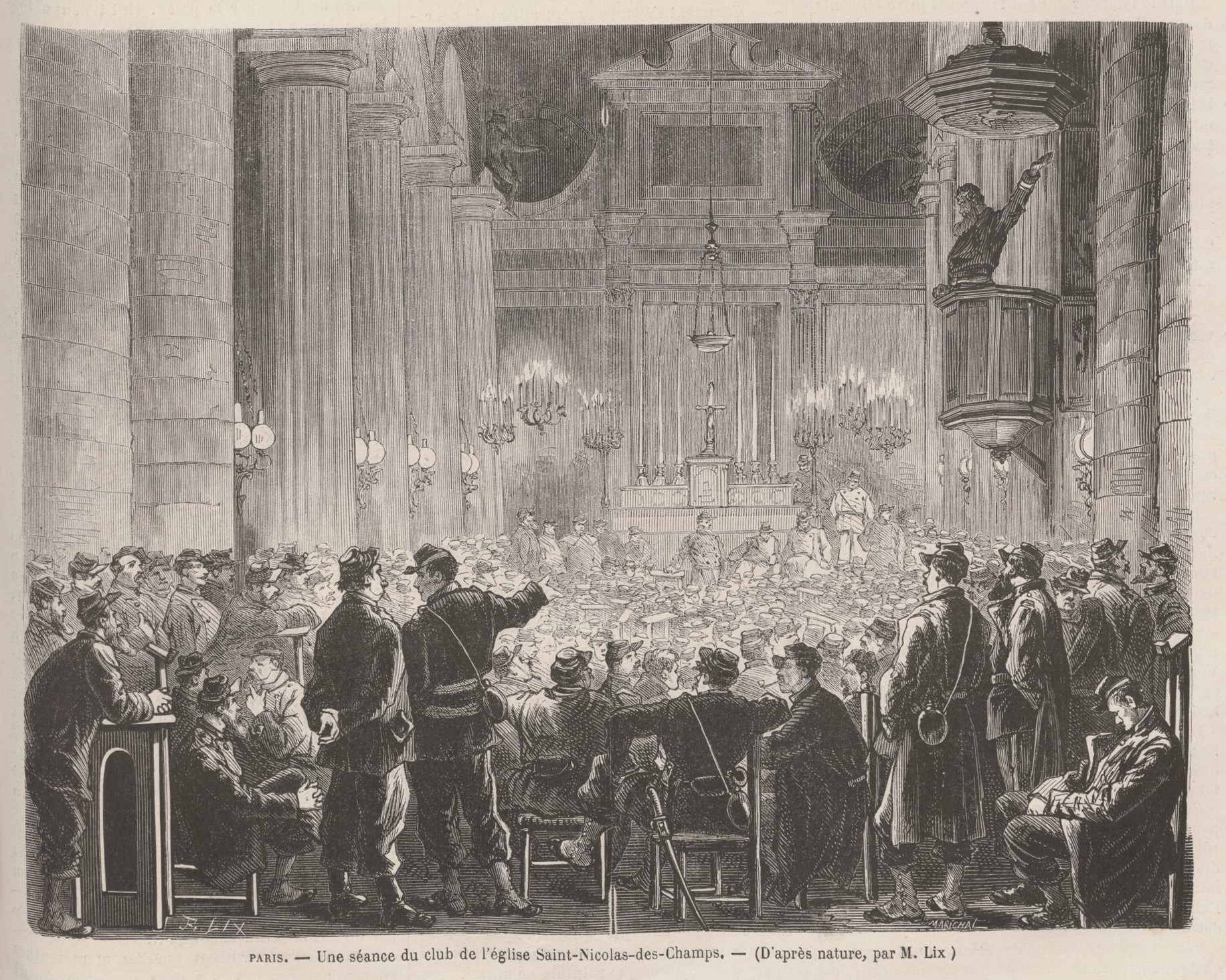 Orateur dans le club Notre Dame des Champs pendant la Commune de Paris 1871 (Le Monde Illustré du 6 mai 1871)