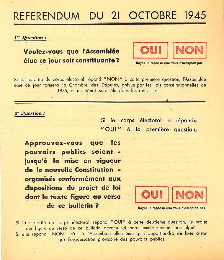 Bulletin de vote du référendum du 21 octobre 1945
