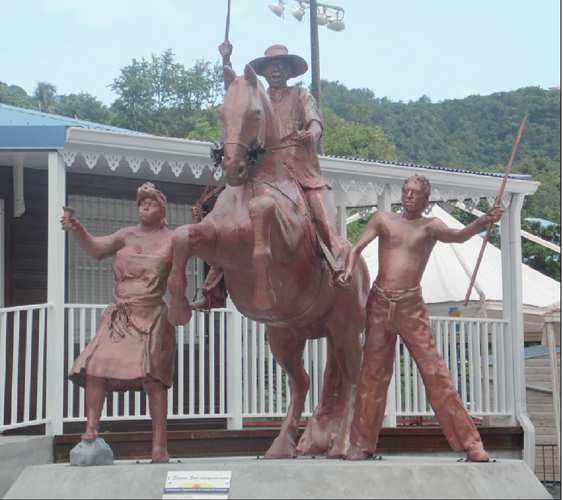 Monument à Rivière-Pilote - Trois combattants de l’insurrection de septembre 1870 (dont Louis Telga à cheval et Lumina Sophie) – source Martinique France-Antille