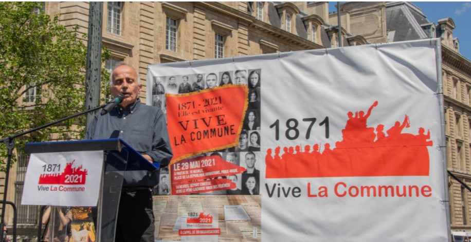150ème anniversaire de la Commune 29 mai 2021 - Place de la République le matin, discours de Roger Martelli (coprésident des Amies et Amis de la Commune de Paris - 1871)