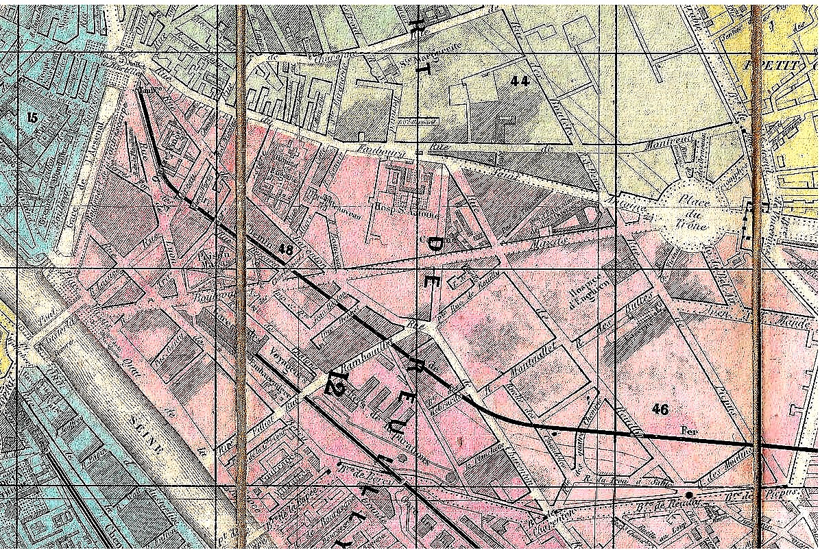Le faubourg Saint-Antoine. Extrait du plan itinéraire de Paris au 1er janvier 1860, par Andriveau-Goujon