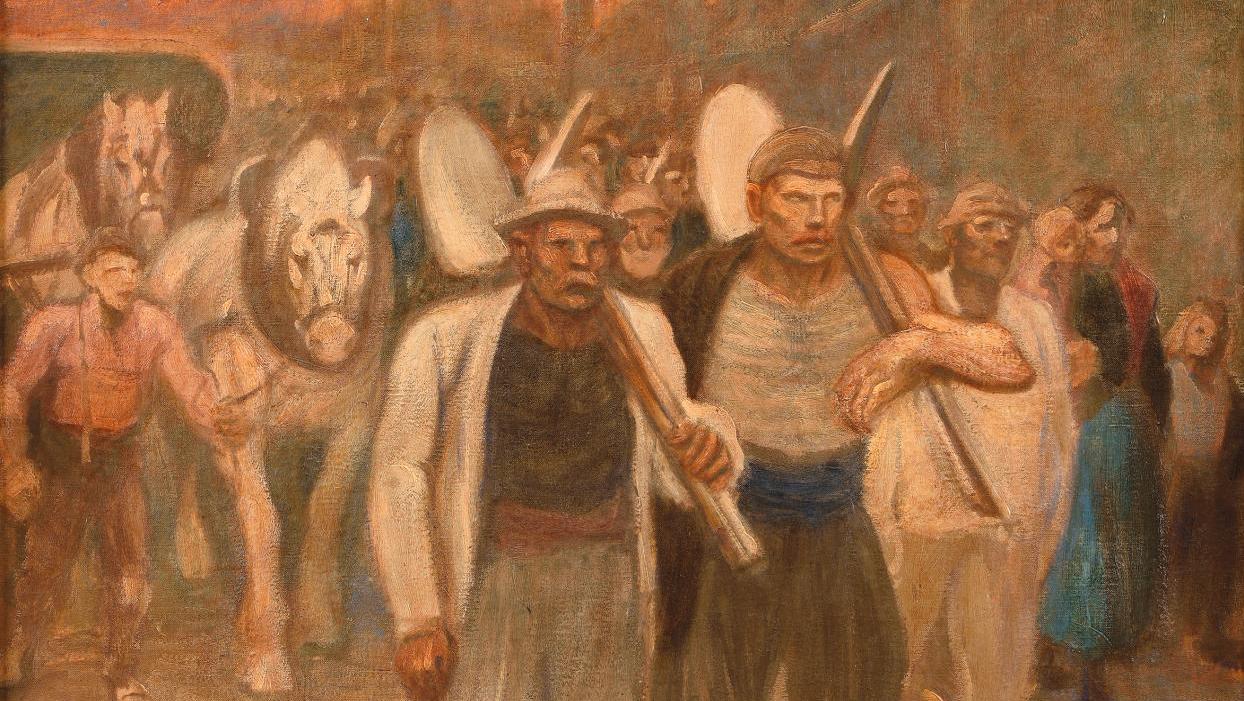Théophile Alexandre Steinlen (1859-1923), Les Terrassiers revenant de leur travail, huile sur toile, 1903