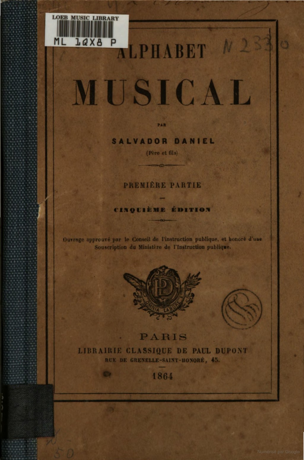 Salvador-Daniel (père et fils), Alphabet musical, Librairie classique de Paul Dupont, Paris,1864