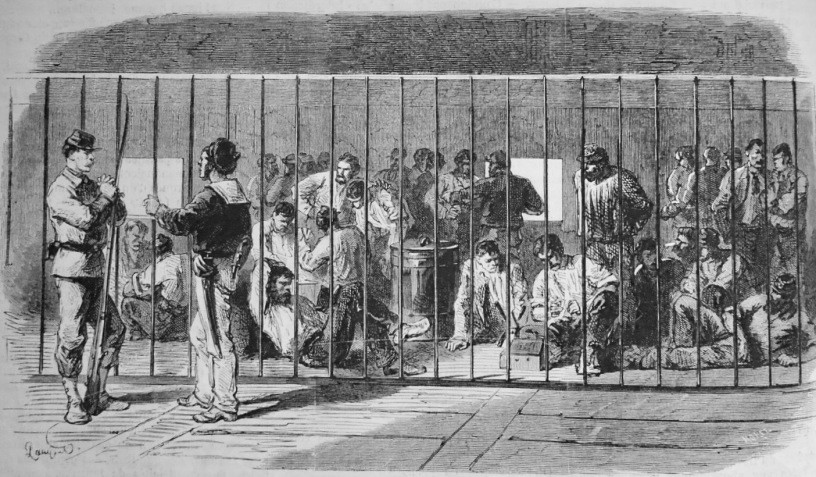La cage de la batterie à bord du ponton de l’Iphigénie. (L’Illustration Journal Universel du 30 septembre 1871)
