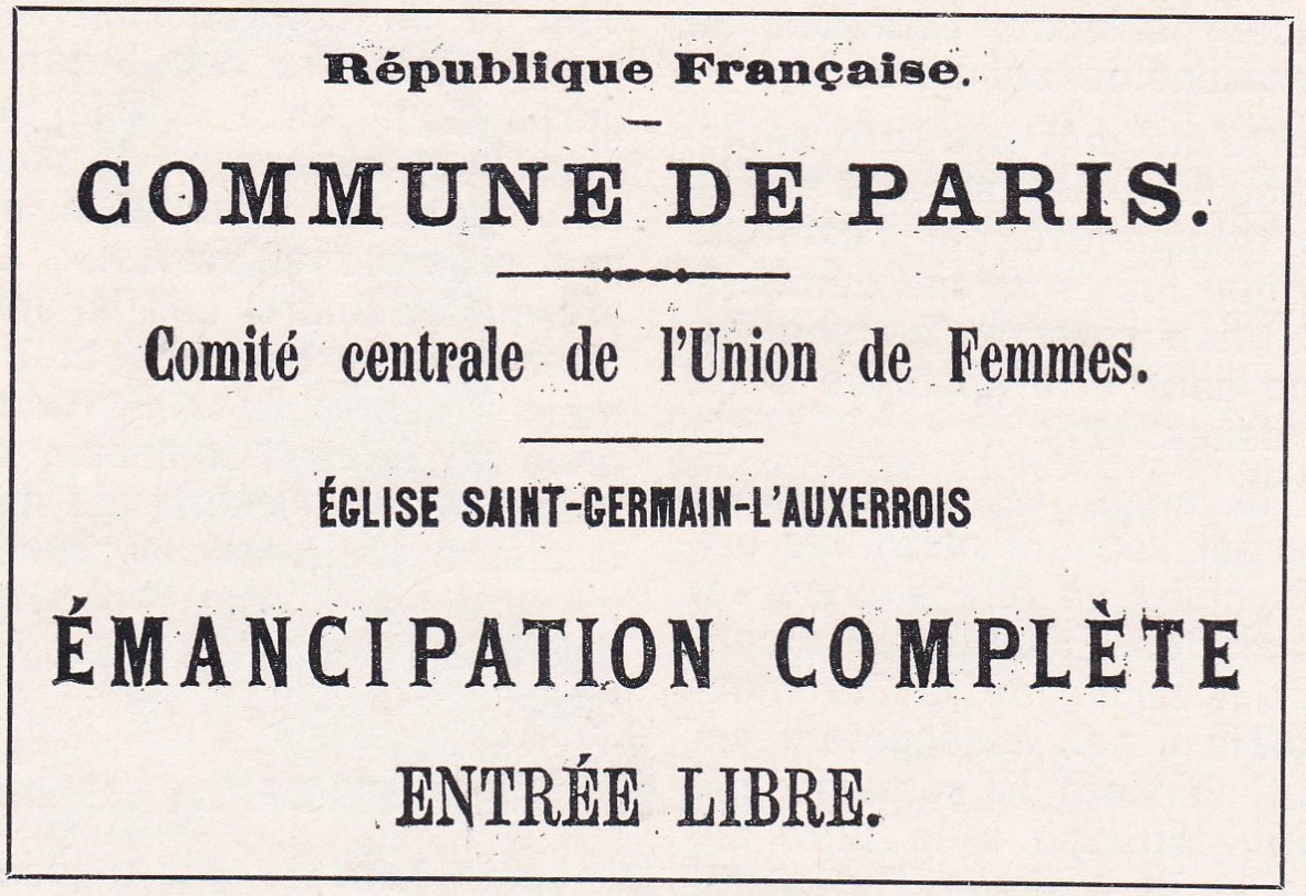 Carte d'entrée à une réunion de l'Union des Femmes mai 1871