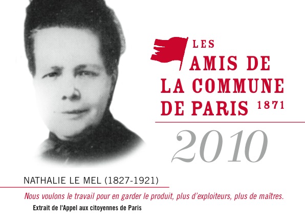 Carte d'adhésion des Amis de la Commune 2010 avec le portrait et une citation de Nathalie Le Mel