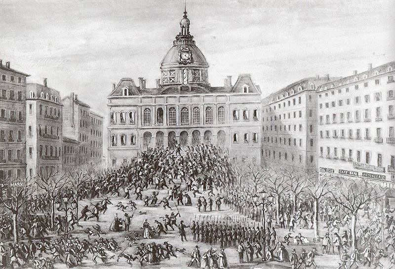 Commune de Saint-Etienne - Assaut de l’Hôtel de Ville, le 24 mars 1871 (dessin anonyme, fin XIXe s.)