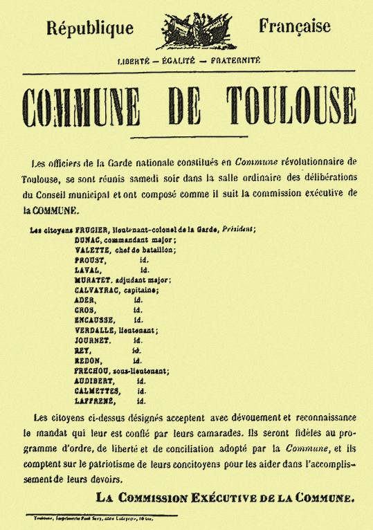 Affiche de la Commune de Toulouse 25 au 27 mars 1871
