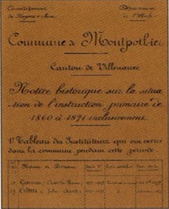 Commune de Montpothier - Notice historique sur la situation de l'instruction primaire de 1860 à 1871