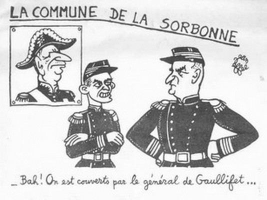 Dessin, paru le 15 mai 1968 dans Les Lettres françaises, journal du Parti communiste français, Jean Effel met en parallèle les événements de mai 1968 avec ceux de la Commune de Paris.