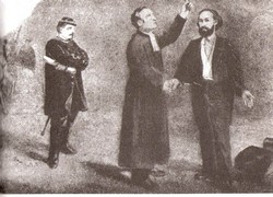 Gaston Crémieux et le rabbin Vidal le jour de l’exécution, au pharo, le 30 novembre 1871 (Musée du vieux Marseille)  