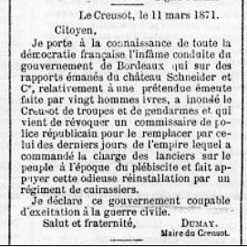 Communique de Jean-Baptiste Dumay, maire du Creuzot, le 11 mars 1871