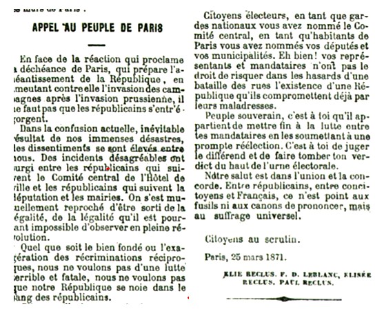 Cri du Peuple n° 25 du 26 mars 1871 (Sources : archivesautonomies.org)