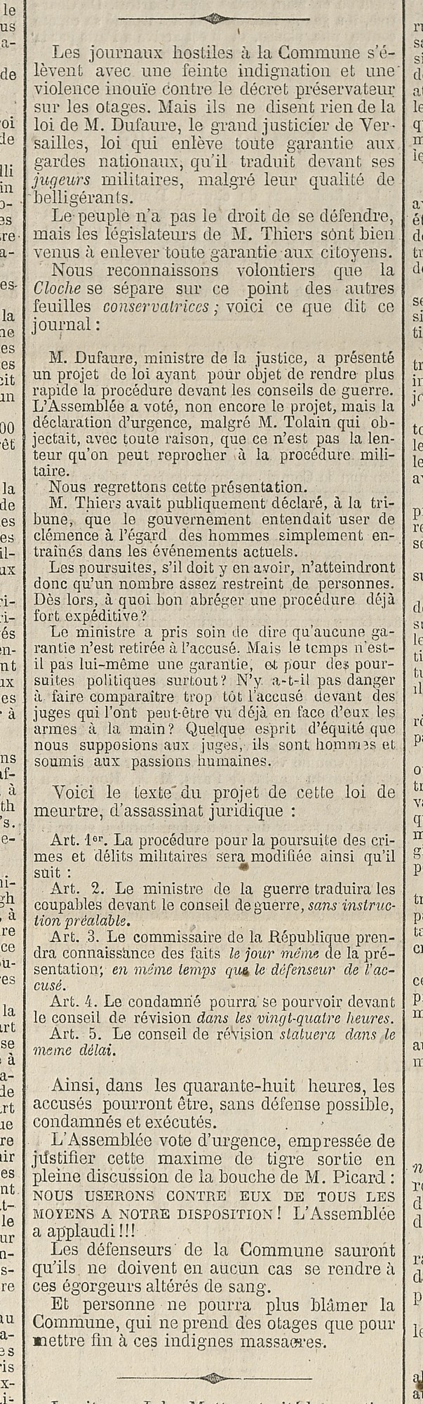 Décret des otages - Journal officiel n°99 du 9 avril 1871, Archives de Paris, ATLAS 144.