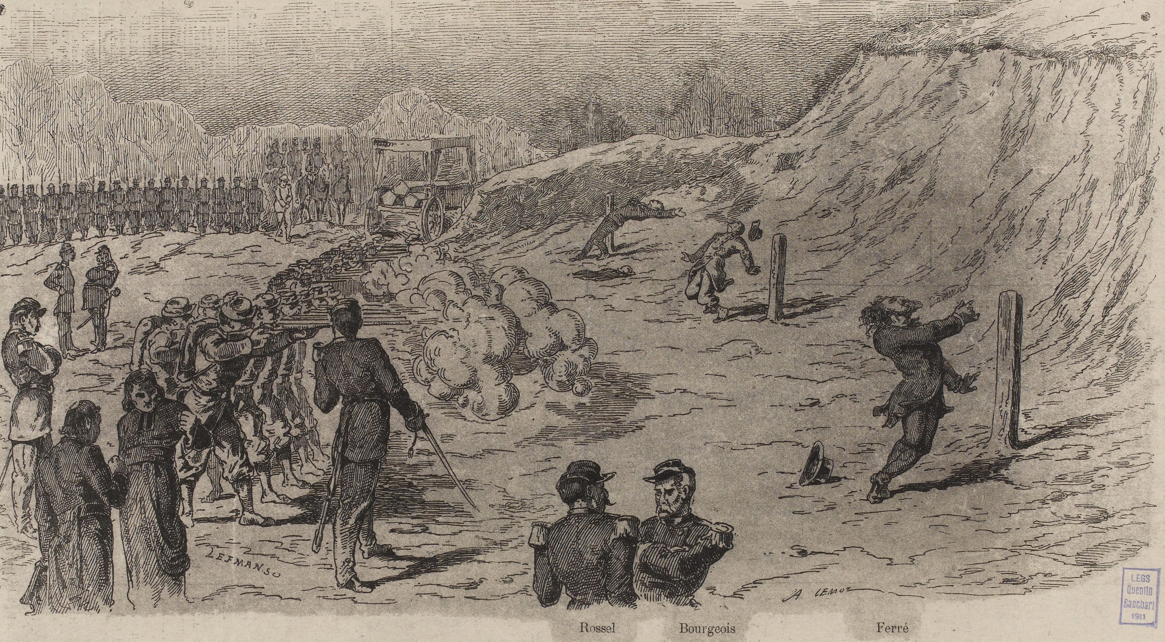 Exécutions de Rossel, Ferré et Bourgeois le 28 novembre 1871 - Dessin de Lefman (CC0 Paris Musées / Musée Carnavalet - Histoire de Paris)