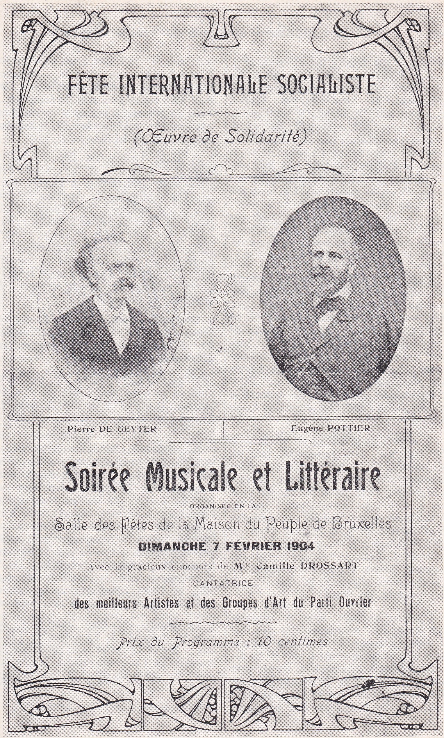 fac-simile du programme de la fête internationale socialiste du 7 février 1904