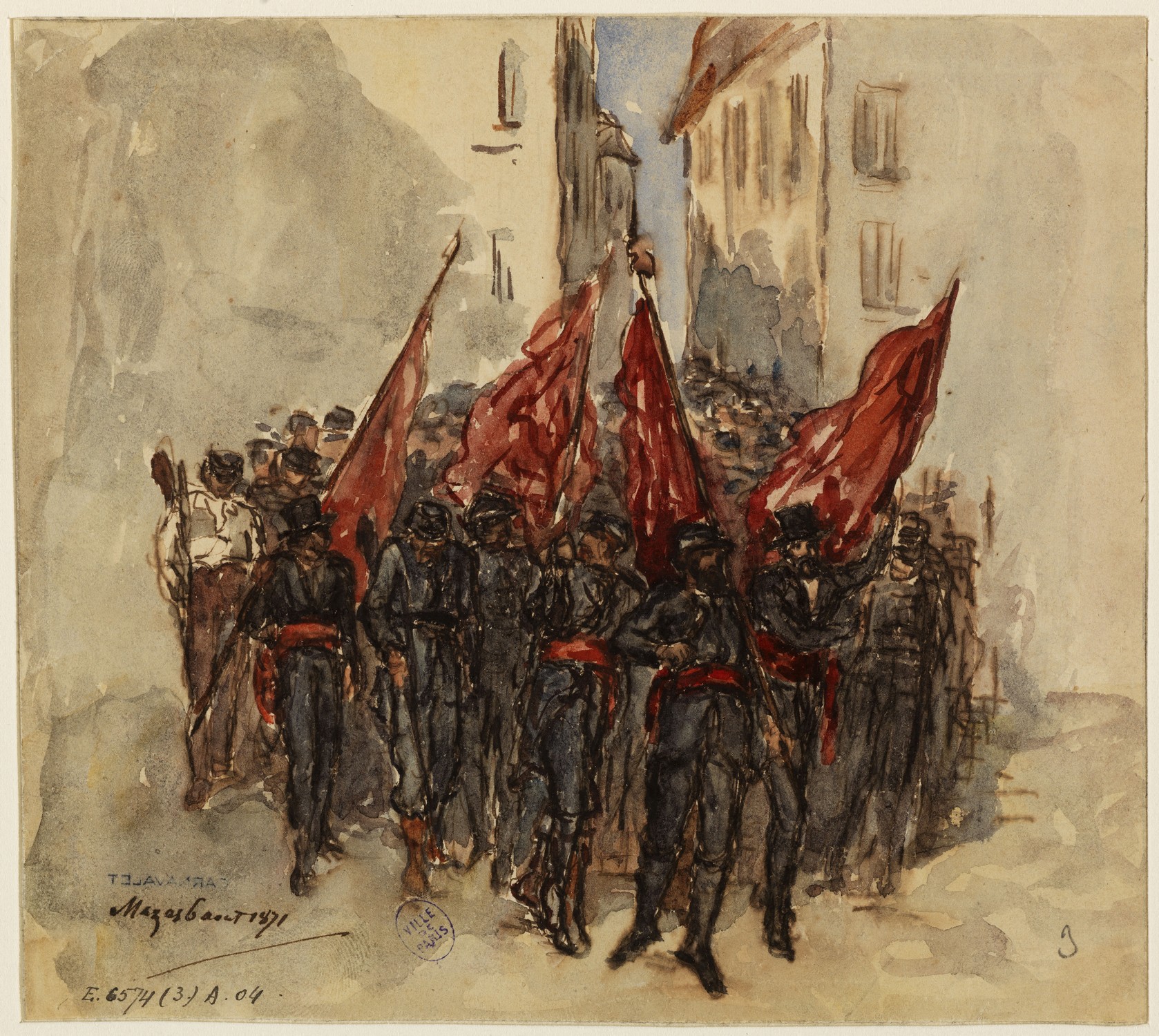 Armand-Désiré Gautier - Aquarelle Un défilé : "Prison Mazas" 1871 (CC0 Paris Musées / Musée Carnavalet)