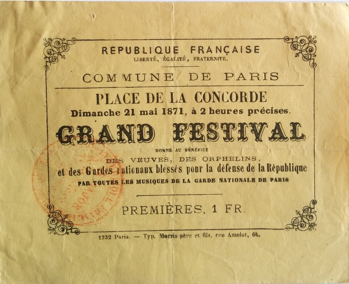 Billet d’entrée : Grand Festival du 21 mai 1871, sur la place de la Concorde
