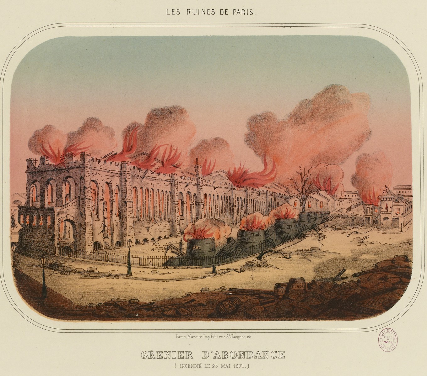 Les ruines de Paris. - Grenier d'abondance incendié le 25 Mai 1871 - Dessin anonyme (CC0 Paris Musées / Musée Carnavalet - Histoire de Paris)